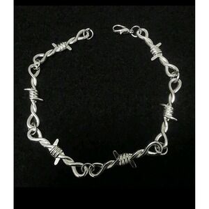 Barbed Wire Bracelet Silver Tone Chain Punk Goth Emo Rocker Biker Jewelry